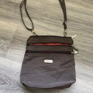 Baggallini Chocolate Crossbody Bag with Crimson Accents